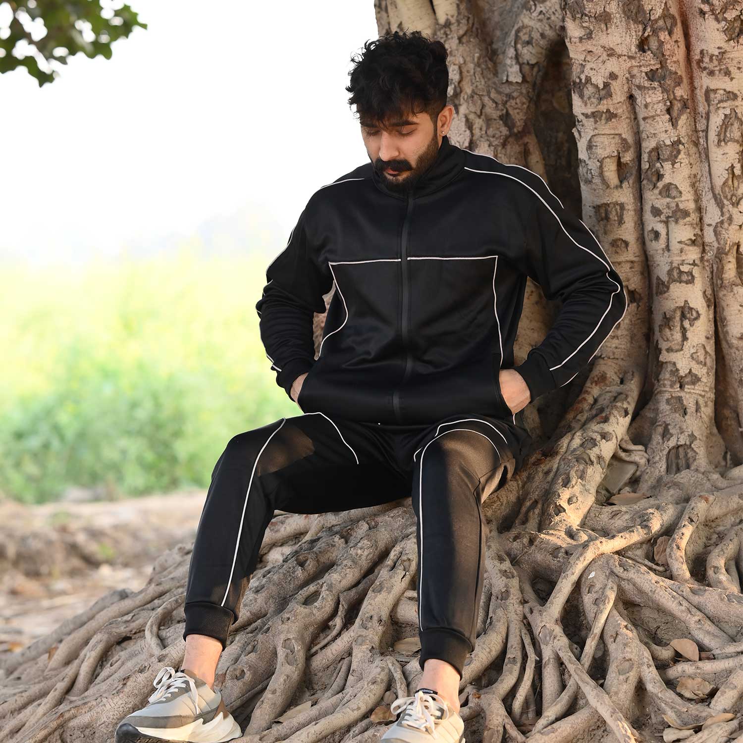 Black With White Lining Track Suit For Men