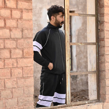 Black With White Combination Tracksuit For Men